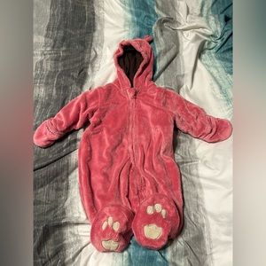 Carters 6-9 Month Fuzzy Pink Bear Snowsuit